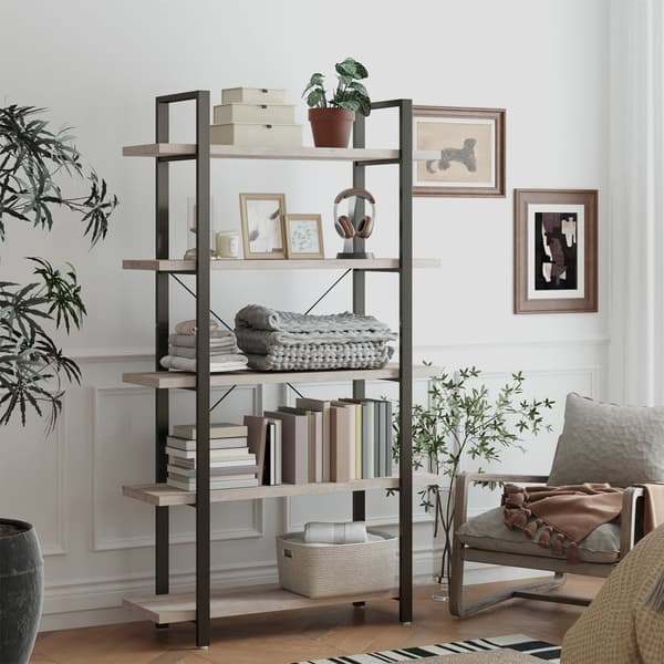 Rootz 5 -tason seisova hylly - kirjahylly - näyttöhylly - Säädettävä stabiilisuus - 105 cm x 33,5 cm x 177,5 cm