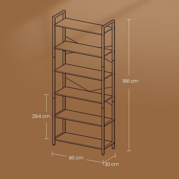 Rootz 6 Level Bookcase - Standing Shelf - Fri -stående hyllan - Stålram - Vintage Style - 80cm x 30 cm x 186 cm