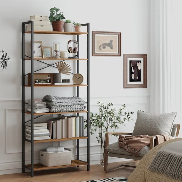 Rootz 6 Level Bookcase - Standing Shelf - Fri -stående hyllan - Stålram - Vintage Style - 80cm x 30 cm x 186 cm