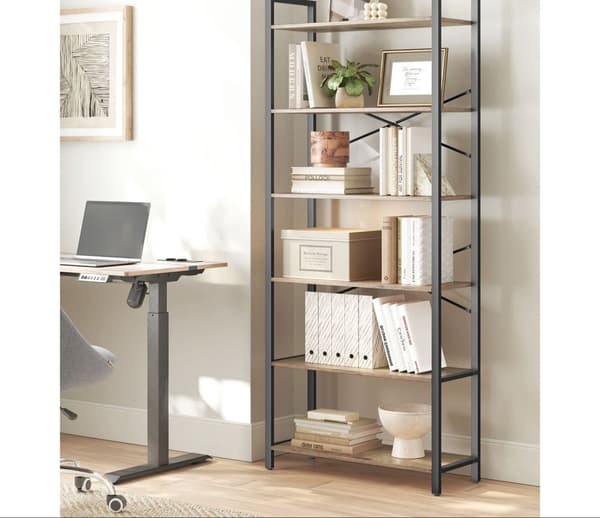 Rootz 6 Level Bookcase - Bookhelf - Lagringshylla - Hållbar träflisbräda och stål - 30 x 80 x 186 cm - Brun- Svart
