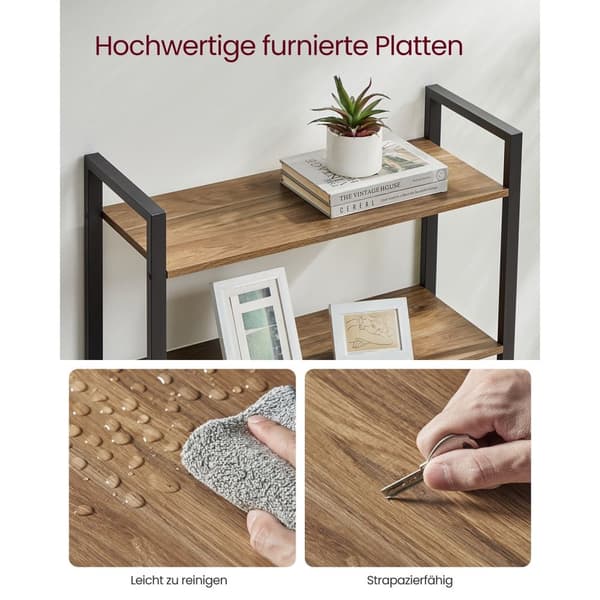 Rootz 6 Level Bookcase - Bookhelf - Lagringshylla - Hållbar träflisbräda och stål - 30 x 80 x 186 cm - Brun- Svart