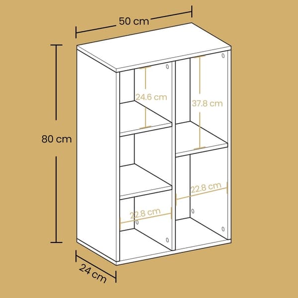 Rootz BookCoby - Kirjakaappi - Kirjahylly - 5 -tason hylly - Vintage Brown - Stability & Tipping Protection - 50x24x80cm