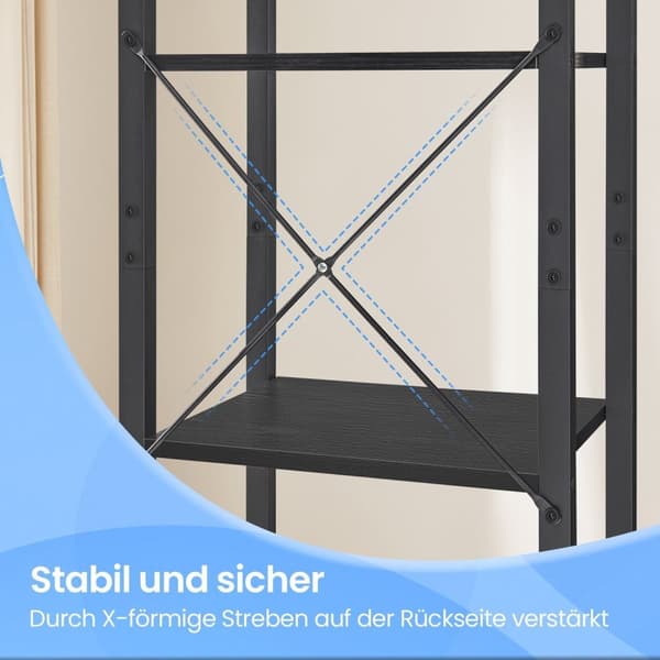 Rootz Bookshelf Standregal - säilytysteline - Musta - Kestävä puinen lastu ja teräs - 30 cm x 40 cm x 187,5 cm
