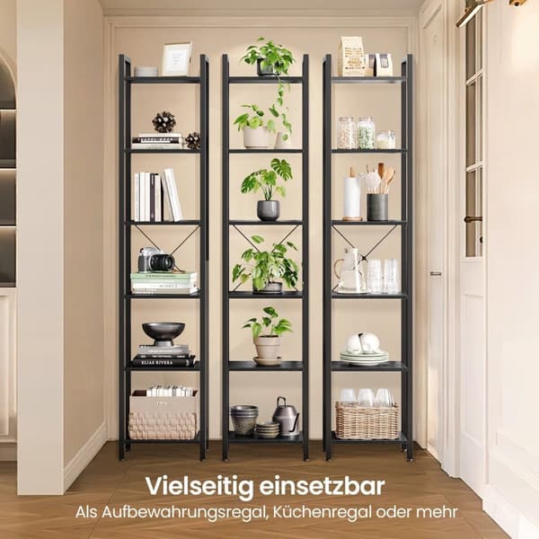 Rootz Bookshelf Standregal - säilytysteline - Musta - Kestävä puinen lastu ja teräs - 30 cm x 40 cm x 187,5 cm