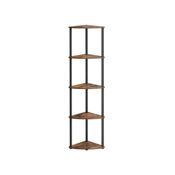 Rootz Corner Shelf - 5 Tier Unit - Lagringsställ - Träflipning och stål - Vintage Brown - 38,3 x 27 x 139 cm