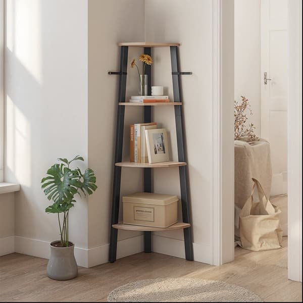 Rootz Corner Hylly Bookshelf - kapellihylly - 4 tasoa - puinen lastu - avaruussäästäjä - 34 x 34 x 125 cm