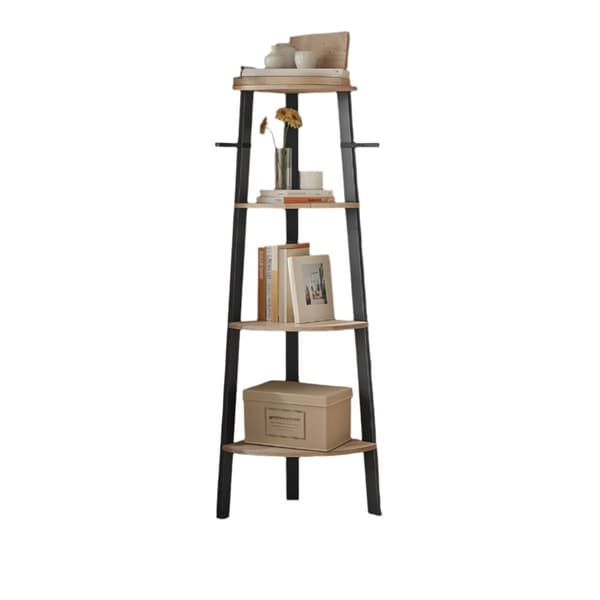 Rootz Corner Hylly Bookshelf - kapellihylly - 4 tasoa - puinen lastu - avaruussäästäjä - 34 x 34 x 125 cm
