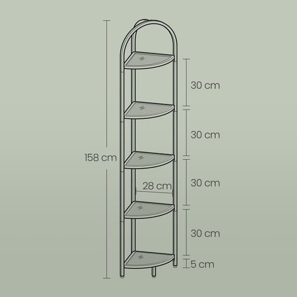Rootz Corner Shelf Bookhelf - Display Unit - Glass & Metal Shelving - Space -Saving - 28 x 28 x 158 cm