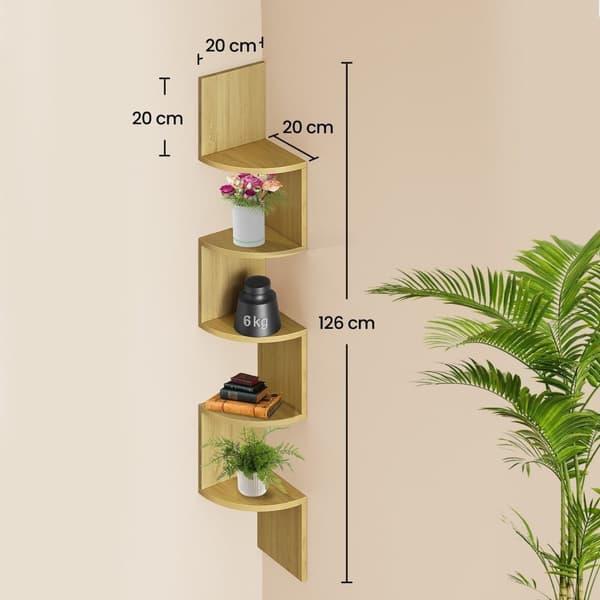 Rootz Corner Shelf - Wall Shelf - Flydende hylde - Rumbesparende - 20 cm x 20 cm x 126 cm