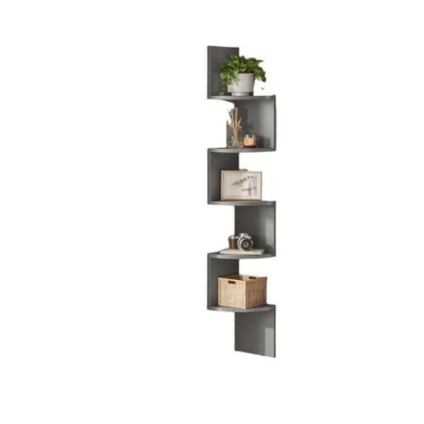 Rootz Corner Shelf - Wall Shelf - Flydende hylde - Rumbesparende design - 20 cm x 20 cm x 126 cm - Grå - Træspanel