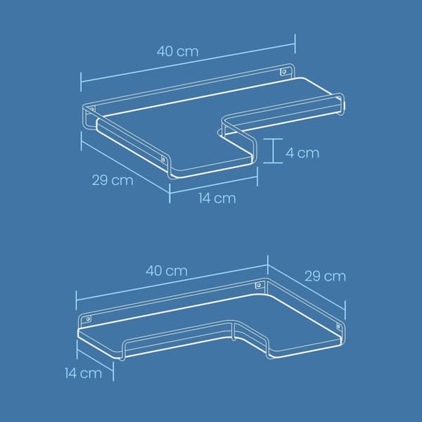 Rootz L -formet hjørnehylde 2 sæt - væg hylde - display hylder - sparer plads - 40 cm x 29 cm x 14 cm