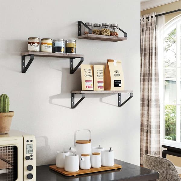 Rootz vägghylla 3 set - flytande hylla - dekorativa hyllor - max 5 kg belastning - brun -svart - liten (12x30x11cm), medium (12x35x11cm), stor (12x40x