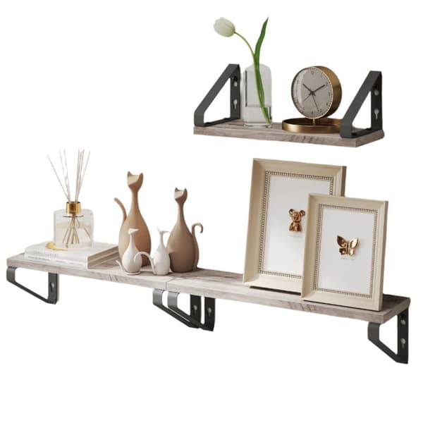 Rootz vägghylla 3 set - flytande hylla - dekorativa hyllor - max 5 kg belastning - brun -svart - liten (12x30x11cm), medium (12x35x11cm), stor (12x40x