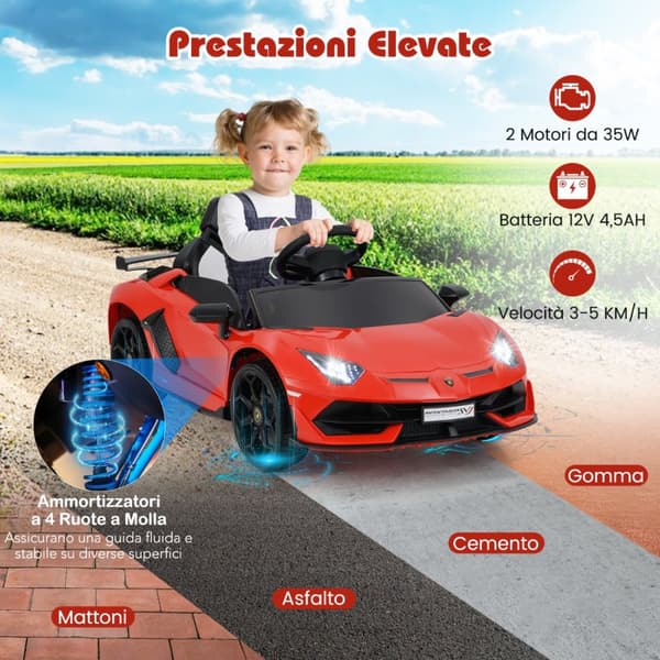 Elektrisk legetøjsbil, Lamborghini 12V, 107x64x46 cm, hvid