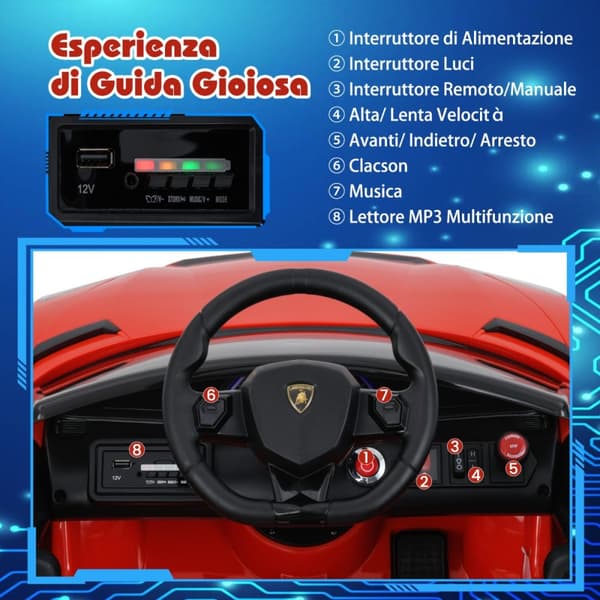 Elektrisk legetøjsbil, Lamborghini 12V, 107x64x46 cm, hvid