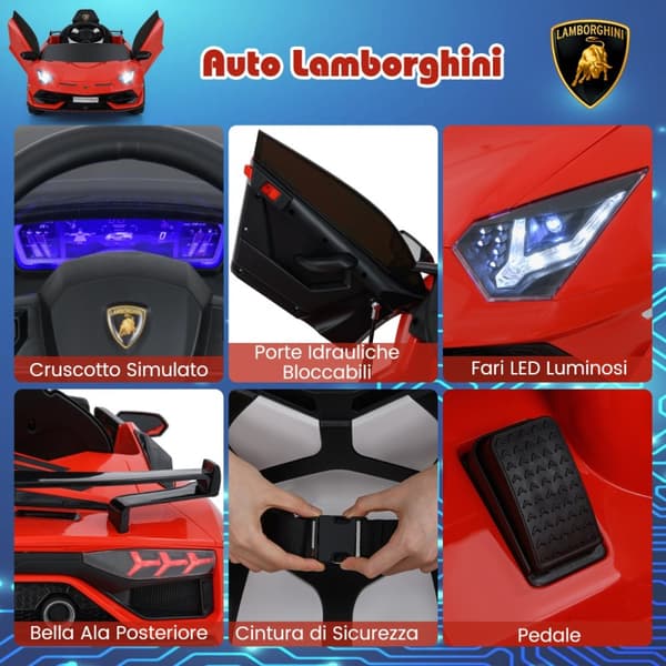 Elektrisk legetøjsbil, Lamborghini 12V, 107x64x46 cm, hvid