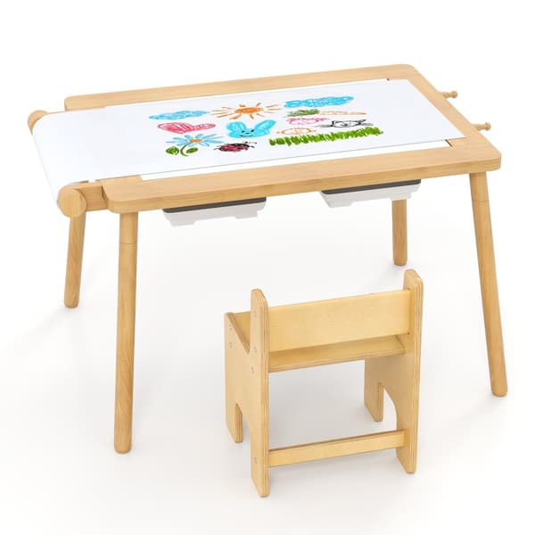 Bord og Stol Sæt, 90x55x43/51 cm, Naturfarvet