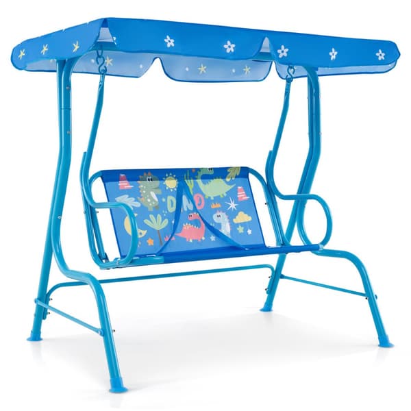 Børns terrassegynge, 2-sæders børns terrassegynge med metalstativ og justerbar baldakin, 44x28x43,5 tommer, blå