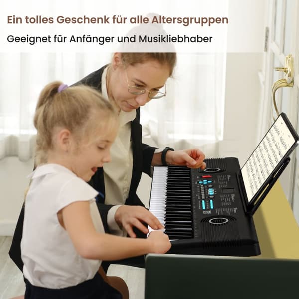 Piano Keyboard, 61 Tangenter Piano Keyboard med Stativ & Mikrofon & Bärväska, 58x18x5 cm, Svart