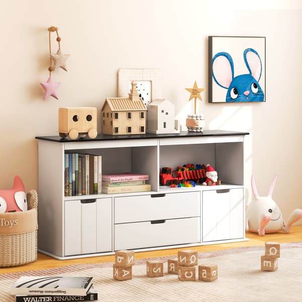 Legetøjsopbevaringsorganisator, 48x13x24,5 tommer, Hvid Sort