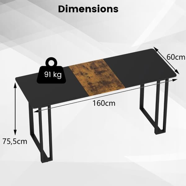 Datorskrivbord, 60x160 cm, Rustik Brun och Svart