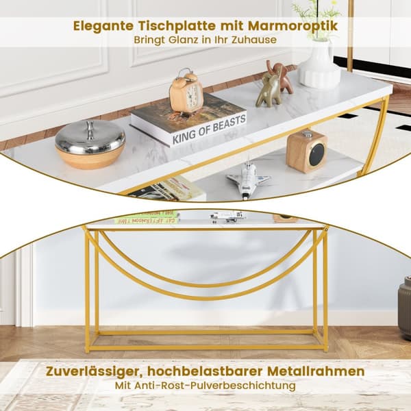 Konsolbord, 120x30x80.5 cm, Hvid Guld