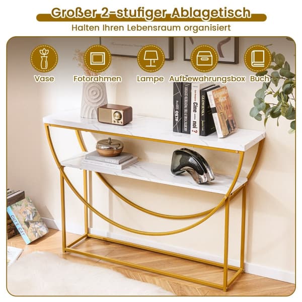 Konsolbord, 120x30x80.5 cm, Hvid Guld