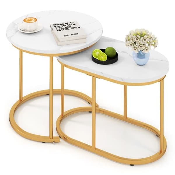 Soffbord, 50x50x50 cm, 60x36x43.5 cm, Marmor och Guld