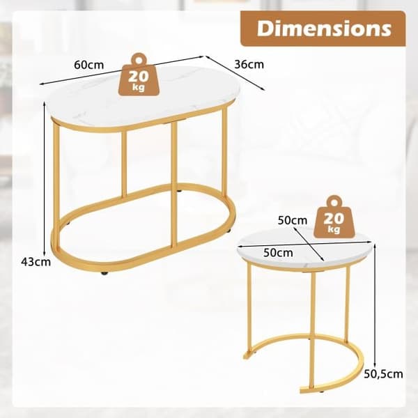 Soffbord, 50x50x50 cm, 60x36x43.5 cm, Marmor och Guld