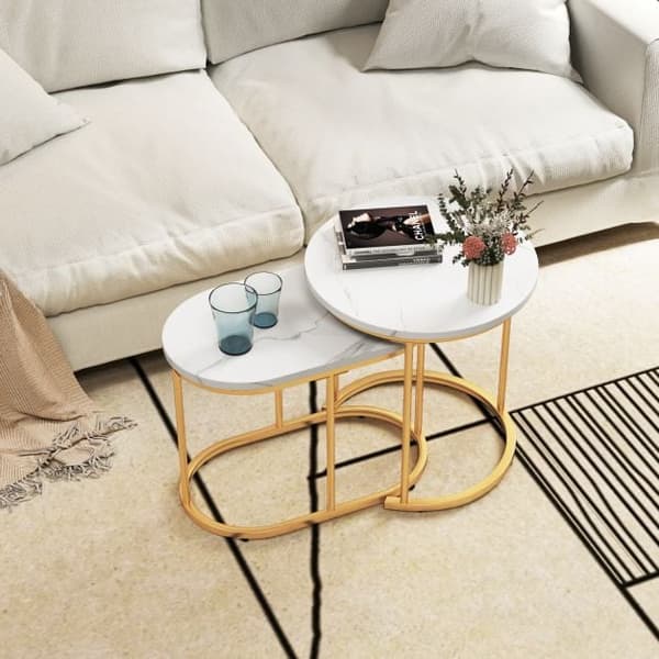 Soffbord, 50x50x50 cm, 60x36x43.5 cm, Marmor och Guld