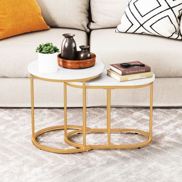 Soffbord, 50x50x50 cm, 60x36x43.5 cm, Marmor och Guld