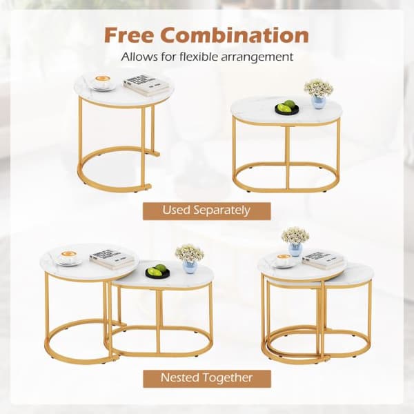 Soffbord, 50x50x50 cm, 60x36x43.5 cm, Marmor och Guld