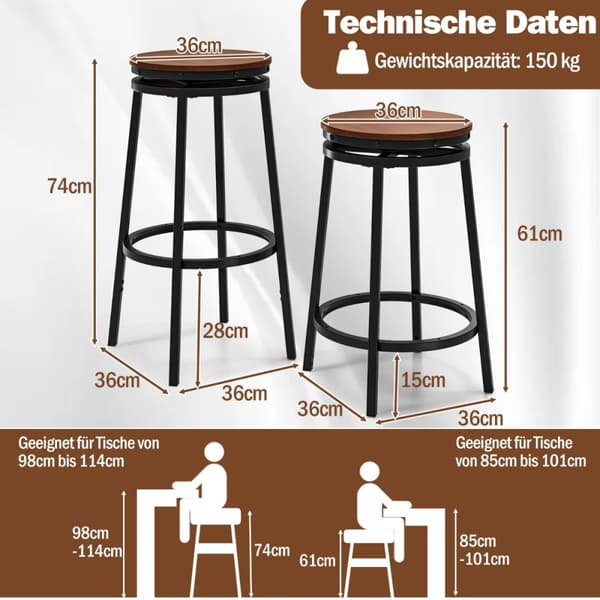 Barstolar Set, 36x36x74/61 cm, Brun
