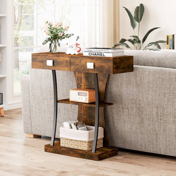 Konsolbord, 91x30x87 cm, Brun och Svart