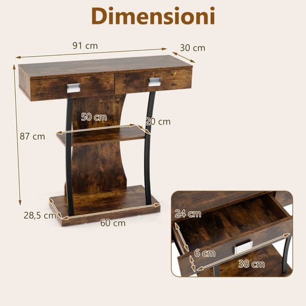 Konsolbord, 91x30x87 cm, Brun och Svart