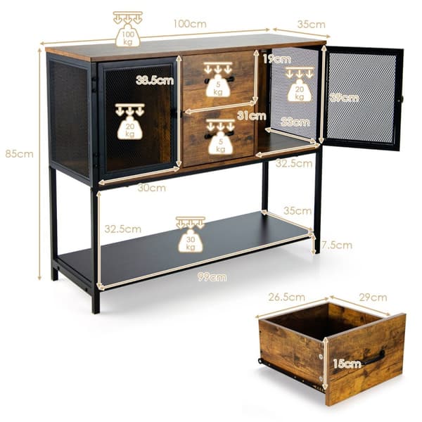 Buffet Sideboard, 100x35x85 cm, Rustikt Brun og Sort