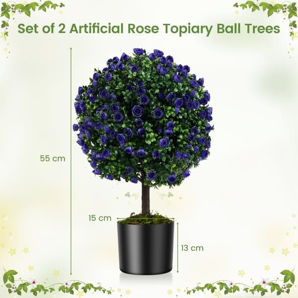 Kunstige Topiary Træer, 55 cm, Grøn og Lilla