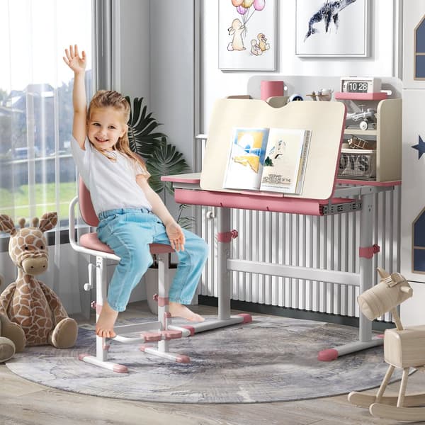 Børns Skrivebord, 80x50x88-110 cm, Lyserød