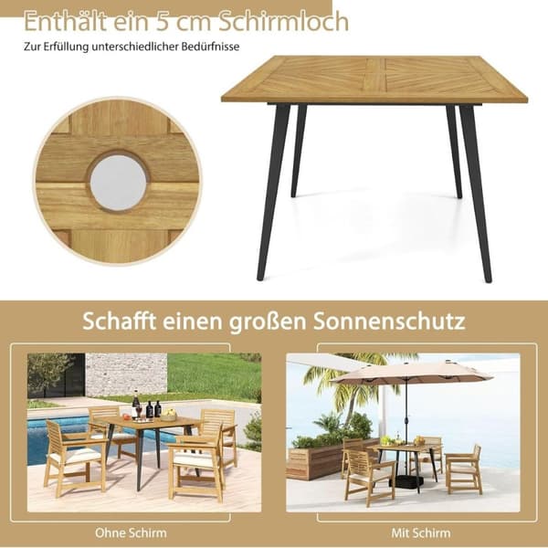 Havebord, 107x107x75 cm, Naturlig og Sort