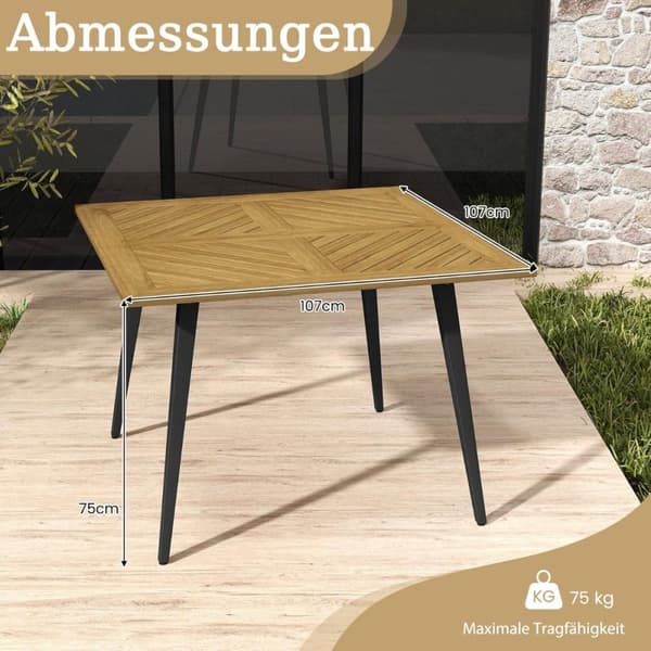 Havebord, 107x107x75 cm, Naturlig og Sort