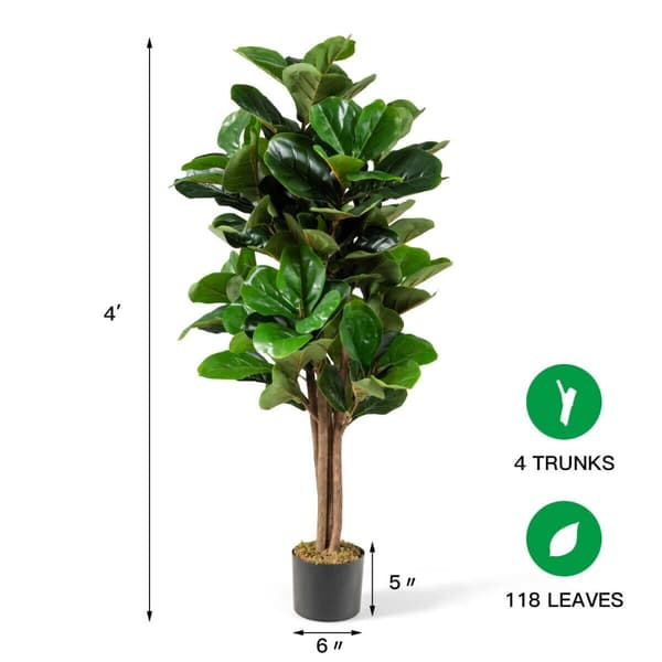 Kunstig træ, 4 fod kunstig violbladfigentræ, dekorativ planteskjuler, 4ft, grøn