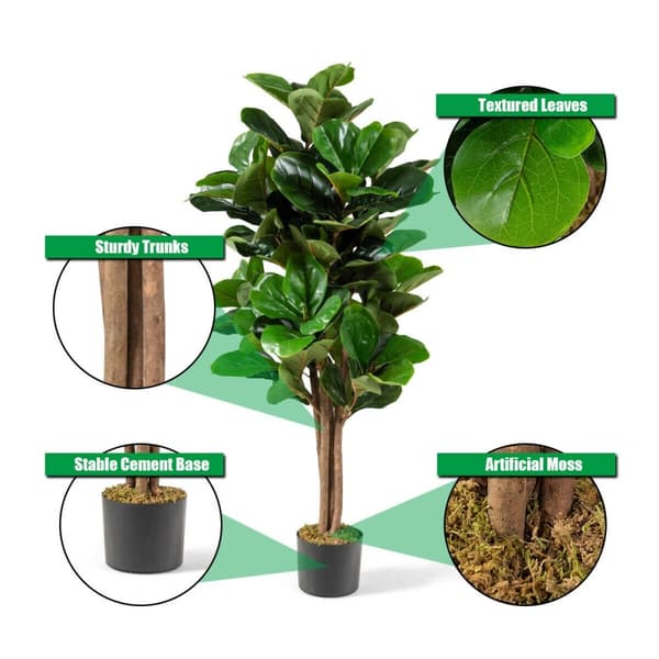 Kunstig træ, 4 fod kunstig violbladfigentræ, dekorativ planteskjuler, 4ft, grøn