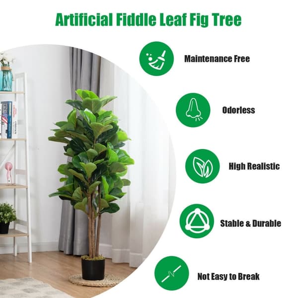 Kunstig træ, 4 fod kunstig violbladfigentræ, dekorativ planteskjuler, 4ft, grøn