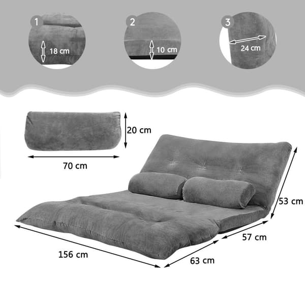 Foldbar Gulvsofa, 180x156x18 cm, Grå
