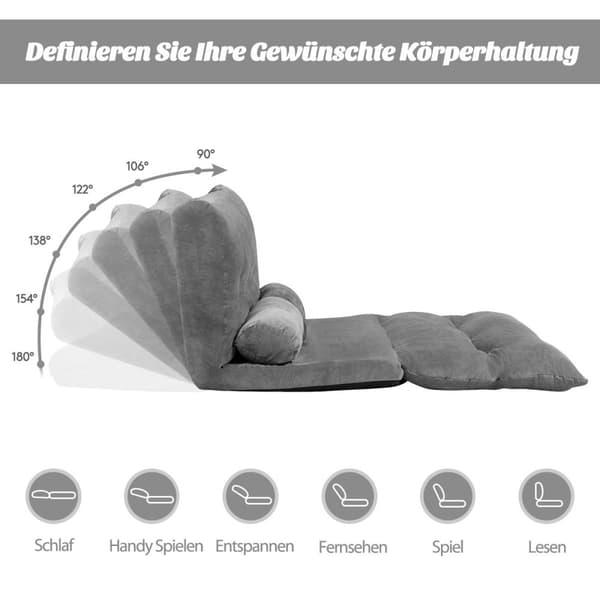 Foldbar Gulvsofa, 180x156x18 cm, Grå