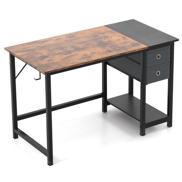 Hjemmekontor Skrivebord, Hængekrog-S, 48x24x29.5 tommer/55x24x29.5 tommer, Rustik Brun/Sort