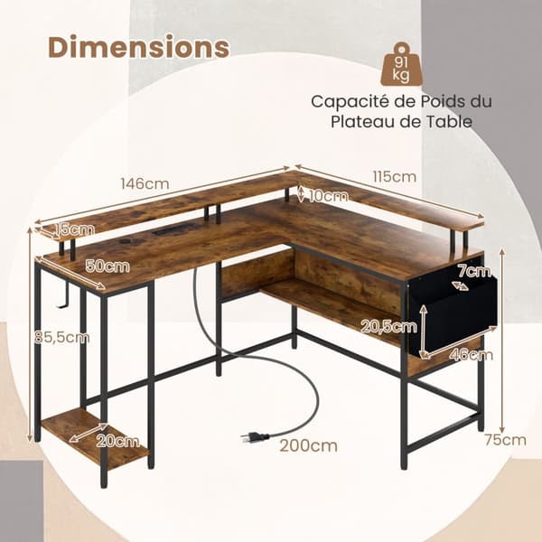 Speldatorbord, 146x115x85.5 cm, Rustik Brun och Svart