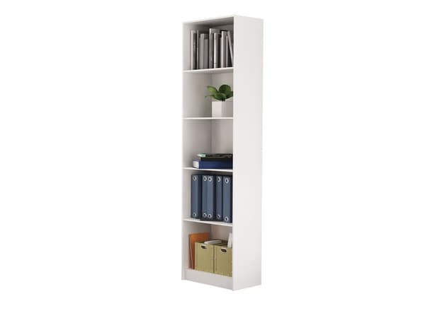 R50 HYLLYKAAPPI 50CM 5 HYLLYÄ KIRJOILLE JA KANSOILLE VÄRI VALKOINEN KOTIIN JA TOIMISTOKÄYTTÖÖN