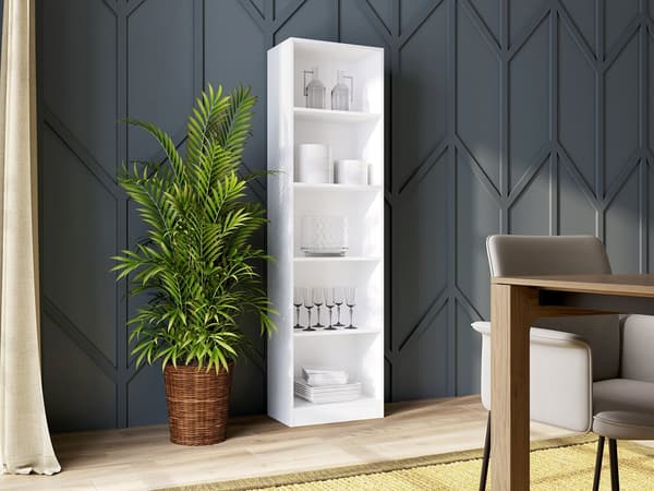 R50 HYLLYKAAPPI 50CM 5 HYLLYÄ KIRJOILLE JA KANSOILLE VÄRI VALKOINEN KOTIIN JA TOIMISTOKÄYTTÖÖN