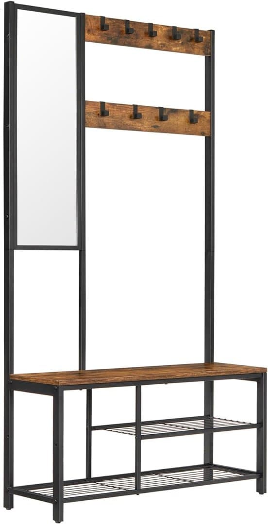 Vaateteline, eteisen kalusteet koukuilla, peilillä, kenkäpenkillä ja hyllyillä, 36 x 98 x 185 cm, olohuoneeseen makuuhuoneessa